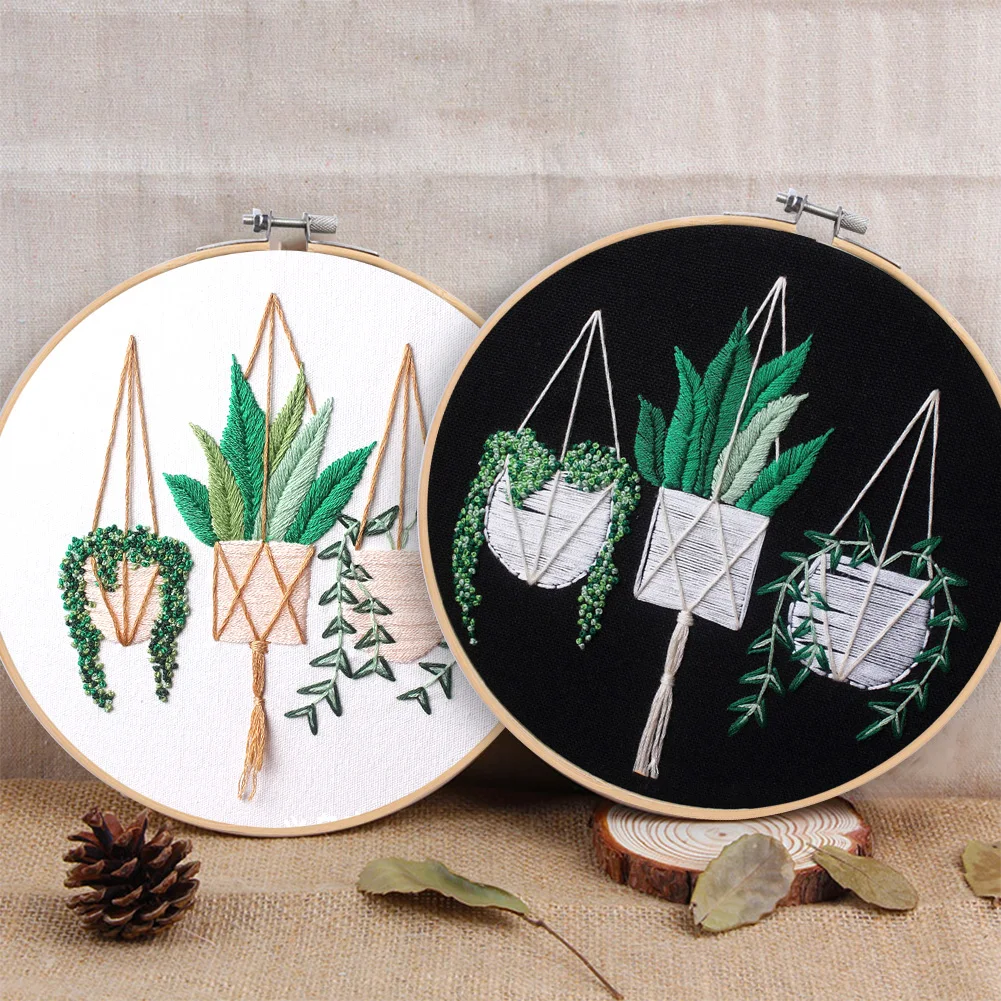 

DIY Stamped Embroidery Starter Kit Ribbon Painting Hanging basket Pattern Color Threads Tools Home Decoration Cross Stitch