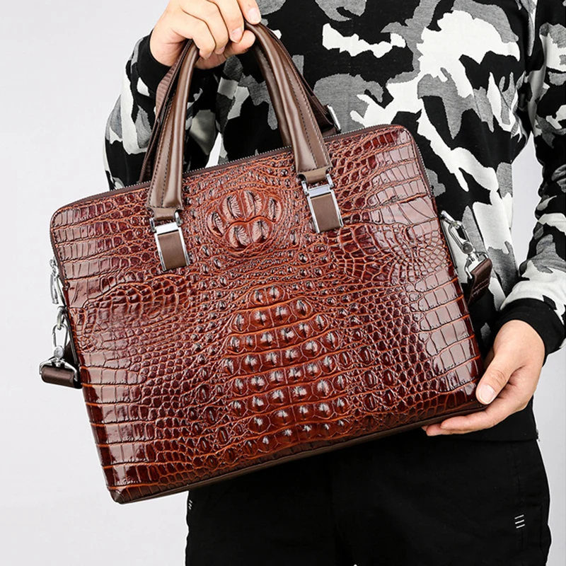 Мужская Роскошная крокодиловая сумка для компьютера с рисунком, кожаный деловой портфель, мужская сумка, сумка через плечо, водонепроницаемая сумка через плечо