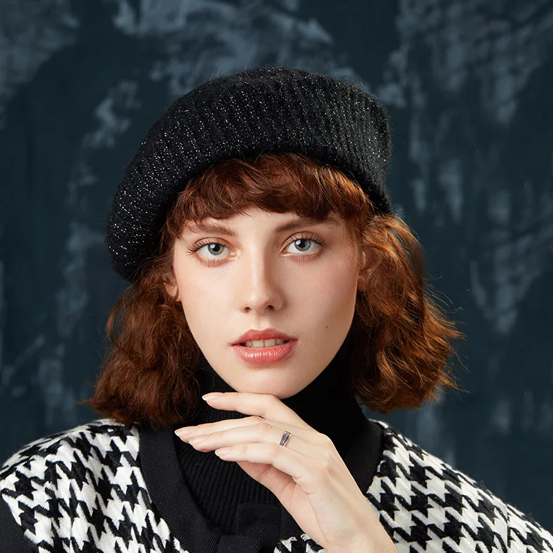 Зимняя женская шапка, вязаный берет, хлопок, высокое качество, шерсть, брендовая Новая модная Осенняя шапочка, зимние шапки для женщин, шапки - Цвет: Черный