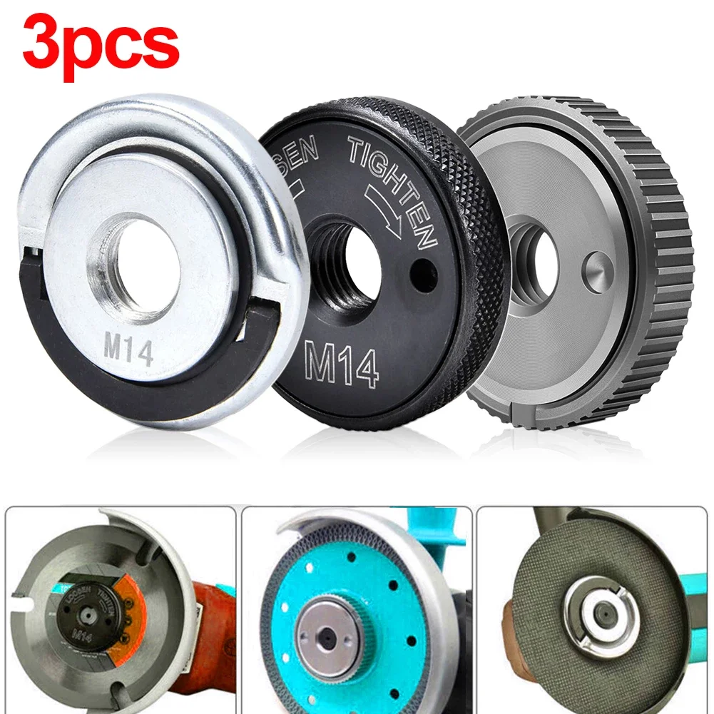 3Pcs M14 Angle Grinder Thread Inner Outer Flange Nut Set Quick Release Nut Power Replacement For Bosch Metabo Milwaukee Makita 1 2 3pcs locking plate for m14 angle grinder chuck quick clamping quick release nut clamp and device angles grinders accessories