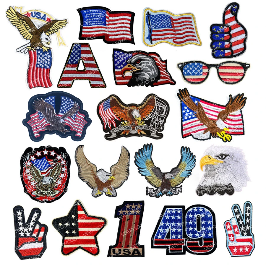 Bald Flying Eagle with American Flag Embroidered Iron on//Sew on Patches
