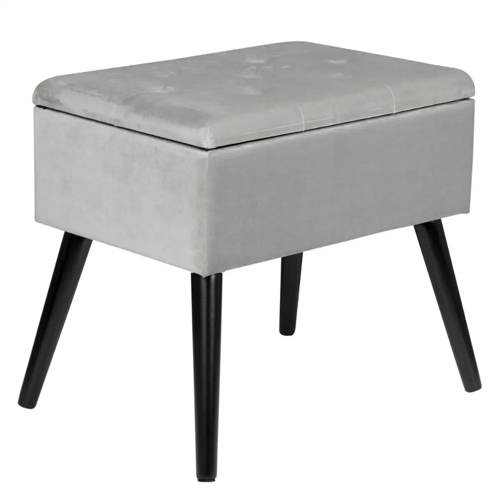 

Ottoman Chair Stool Upholstered Footstool Velvet Bench Dressing Table Stool Pouf Couch Stool Wood Legs Removable Cover Storage