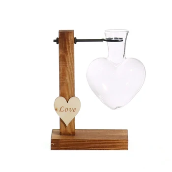 

Gift Garden Decoration Hydroponic Plants Offices Glass Vase DIY Heart Shape Home Wooden Frame Wedding Container Transparent