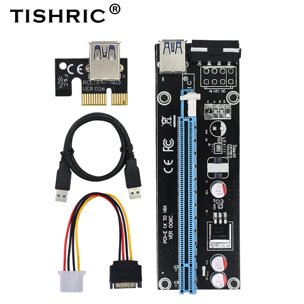 10 шт. Райзер карта Tishric Ver006 60 см Usb 3 0 Pci e Express 1x до 16x Sata на 4pin Ide питание для майнера