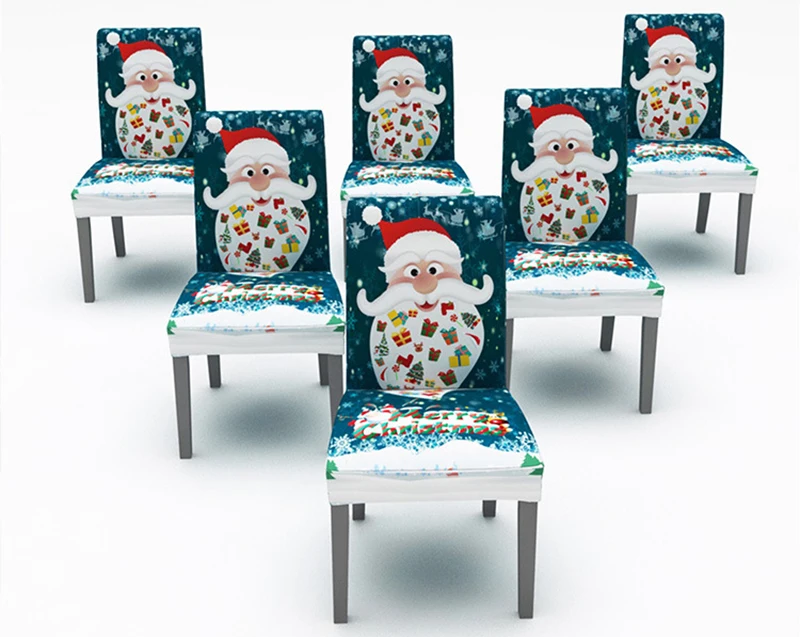 Christmas chair cover decorations for home Print Chair Cover Home Dining Elastic Chair Covers Christmas dining chair covers