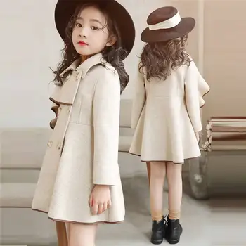 

Girl's woolen coat jacket autumn and winter 2020 new Korean version of the big boy long section plus velvet thick woolen coat
