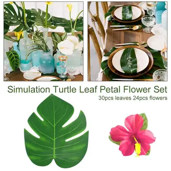 

1 Set Cloth Table Decoration Artifical Hibiscus Flowers Artificial Palm Leaves Environmental Creative Birthday Luau Maui Moana