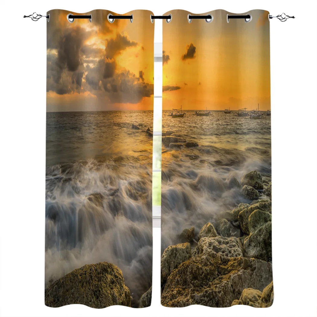 Sea Level Surging Waves Window Curtains Living Room Kitchen Modern Home Decor Bedroom Treatment Drapes |