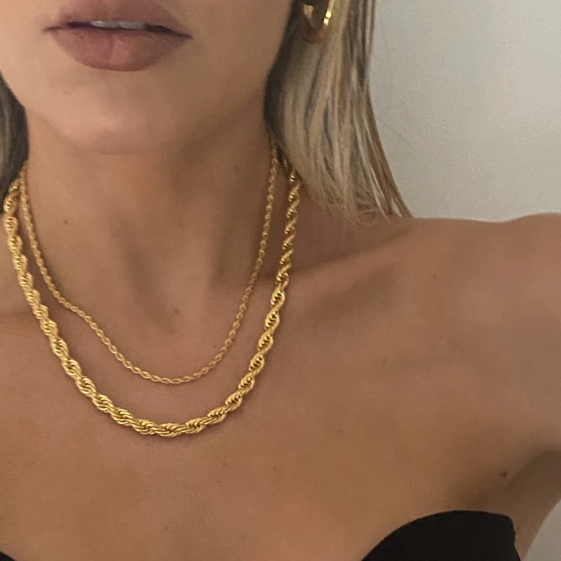 Flatfoosie New Thick Twisted Rope Chain Necklace for Women Men Gold Silver  Color Metal Choker Necklace Fashion Hip-hop Jewelry