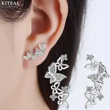 Kiteal 925 ювелирные изделия с серебряным покрытием милый корейский галстук бабочка циркон серьги в виде бабочек для Для женщин серьги-гвоздики сережки Brincos S-E355