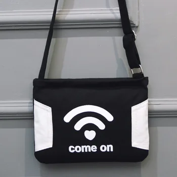 

New summer canvas print pattern fashion casual shoulder bag black white cloth man woman crossbody bag messenger bag