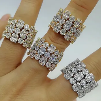 

GODKI Luxury 3 Rows In 1 Bold Statement Rings with Baguette Zirconia Stone 2020 Women Engagement Party Jewelry High Quality