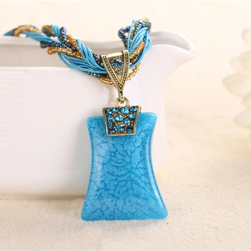 ELIfashion Ретро богемное ожерелье с кривым квадратным кристаллом в богемном стиле многослойная цепочка с бусинами ожерелье для женщин 6 цветов - Окраска металла: 5