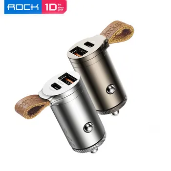 

ROCK QC4.0 Car Charger 30W USB-C PD QC3.0 5A Fast Charger with Belt Dual USB Mini Car Phone Charger FCP AFC зарядное устройство