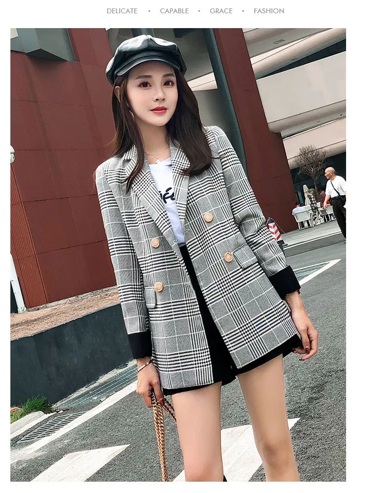 

Fashion Elegant Set 2018 Autumn Clothing New Style Plaid Long Sleeve Small Suit Coat + Shorts Two-Piece Women's