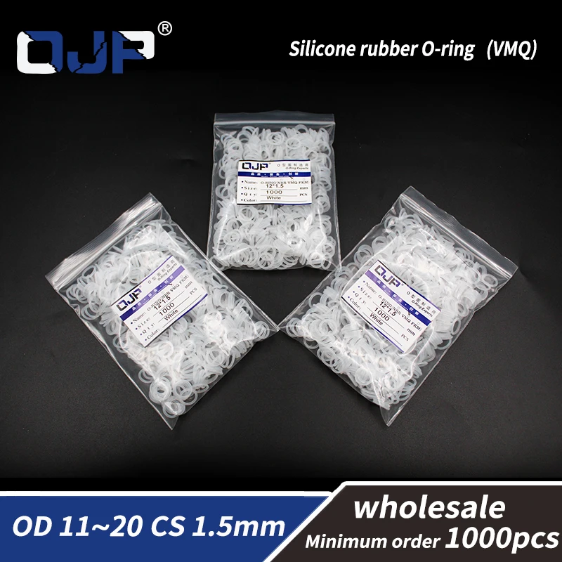 

1.5mm Thickness1000PCS/lot White wholesale Silicone/VMQ OD11/12/13/14/15/16/17/18/19/20mm O Ring Seal Rubber Gasket Washer