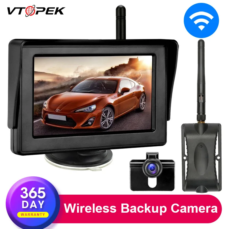 

Vtopek 4.3 inch Wireless Backup Camera TFT LCD Car Monitor Vehicle Rear View Camera Parking System 12-24V License Plate cam