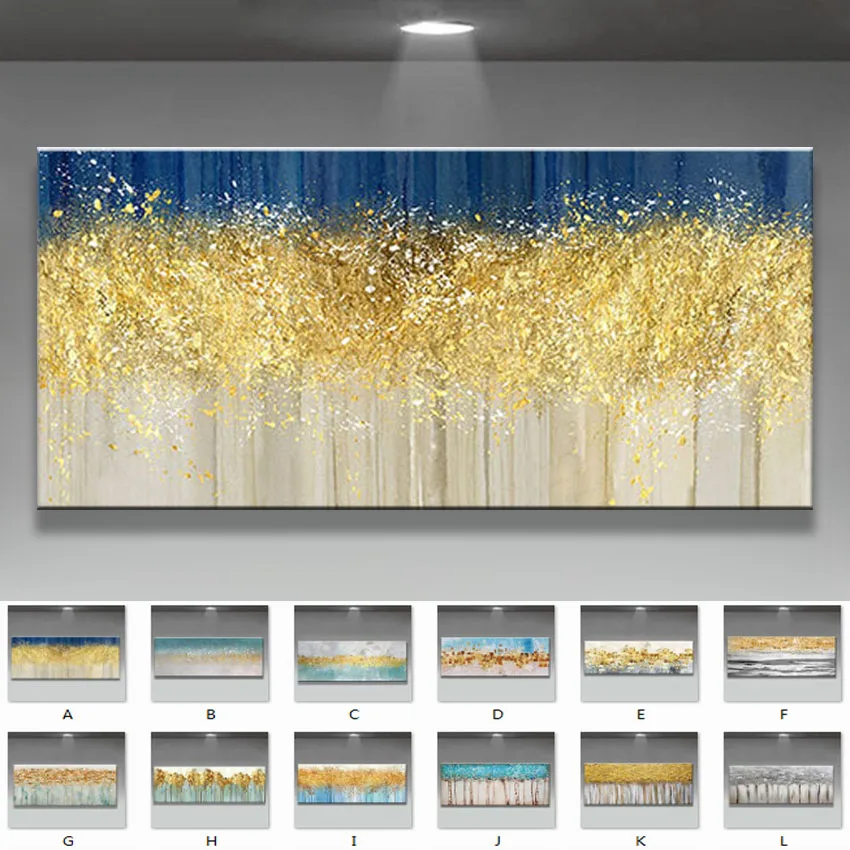 Ручная работа Красивая Золотая картина маслом украшение дома абстрактный пейзаж холст ручная роспись стены Искусство для гостиной без рамки