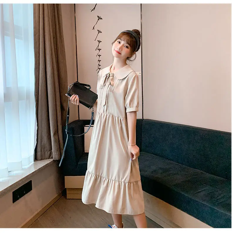 Dress Women Sweet Ulzzang Loose Fashion Peter Pan Collar Ladies A-Line Dresses College Holiday Vacation Simple Womens Vestidos dress shops