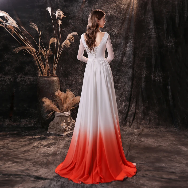 plus size gowns Elegant Evening Dresses Beauty-Emily Gradient V Neck Satin Woman Gowns A-line Party Dress Open Back Ladies Gown Robe De Soiree long formal dresses