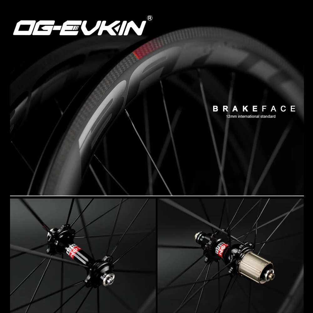 OG-EVKIN RW-002 45mm Carbon Road Wheels Clincher V Brake Bicycle Wheel Disc Brake 25mm Road Bicycle Wheelset Black 700C Bike