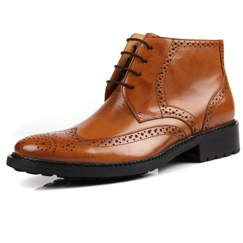 Ankle Luxury Business Men Boots Retro Brogue Genuine Leather Office Work Lace Up Wing Tip Safety Shoe Male Formal Party Botas | Обувь