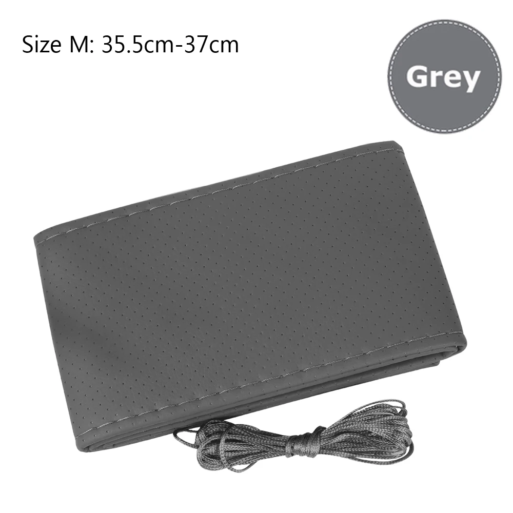 38cm Gray FORAUTO Кожаная оплетка на руль чехол рулевого колеса автомобиля с иглы и нитки искусственная кожа, Диаметр 38/40 см Авто-Стайлинг - Название цвета: 38cm Gray