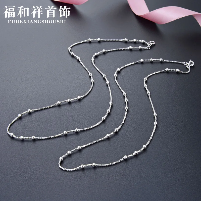 

S925 Sterling Silver Necklace Women's 1.2 Octagonal Box Aberdeen Bag 3.0-Bead 3: 2 Choker Accessories