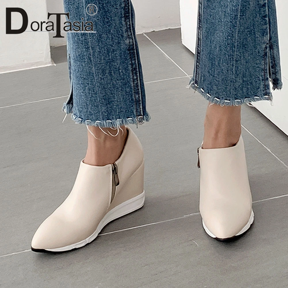 

DORATASIA Office Lady Spring Pumps Solid Consise Casual Outdoor Spring Pumps Women Pointed Toe Zipper Wedges Shoes Woman