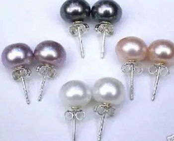 

Jewelry Free Shipping 4pair Multicolor fresh water pearl Earrings 8mm