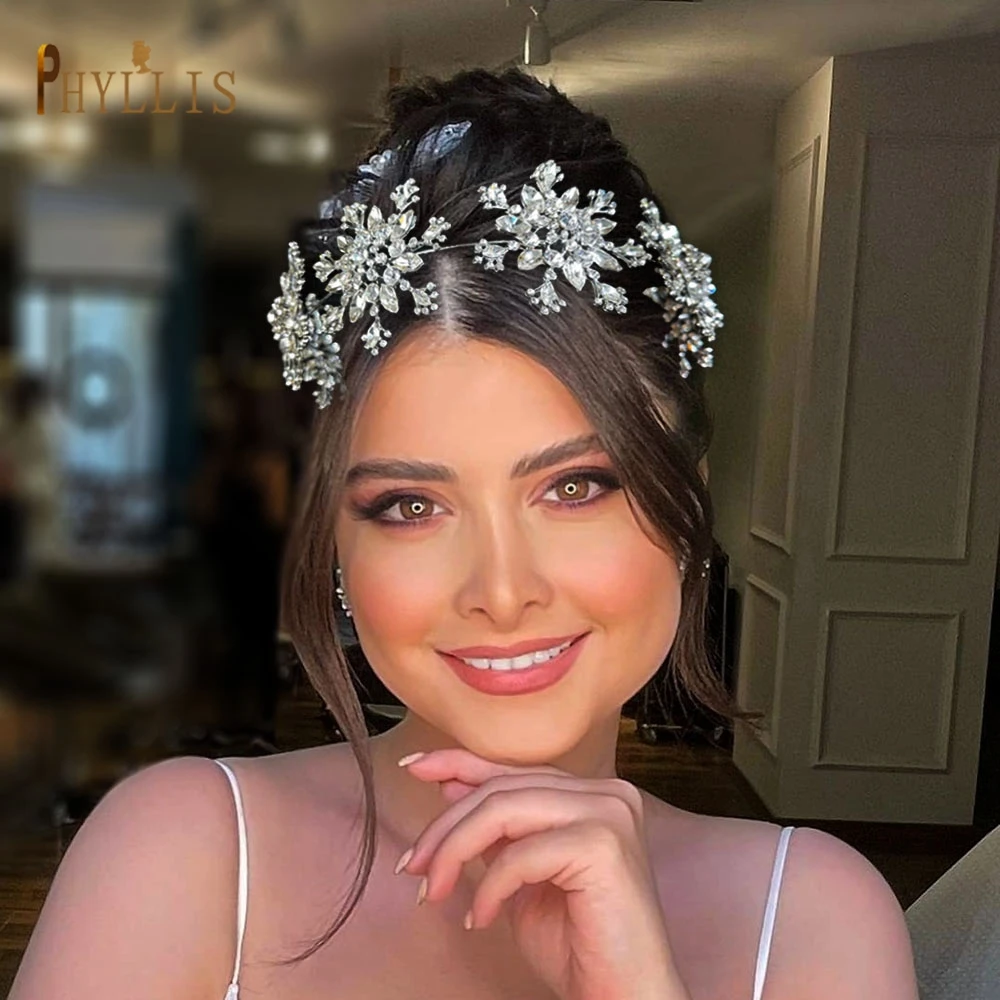 A360 Snowflake Wedding Hair Accessories Crystal Floral Bridal Tiaras Baroque Headband Rhinestone Pageant Diadem Headpieces