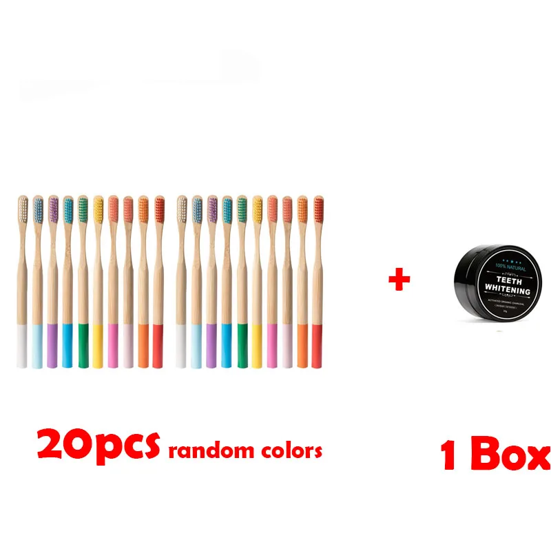 

20Pcs Environmentally Wood Toothbrush Plus 1Box Tooth Powder Bamboo ToothBrush Bamboo Fibre Wooden Handle Tooth Brush Whitening