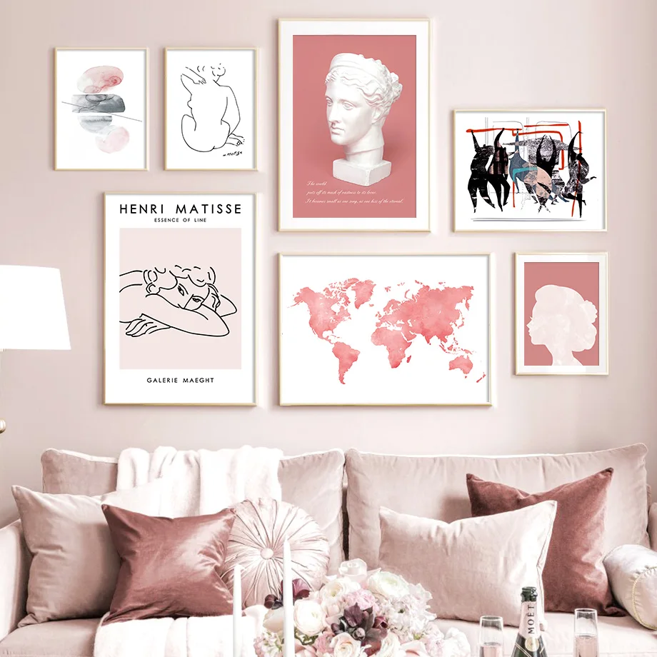 

Abstract Matisse Girl Geometry Statue Map Wall Art Canvas Painting Nordic Posters And Prints Wall Art Pictures Living Room Decor