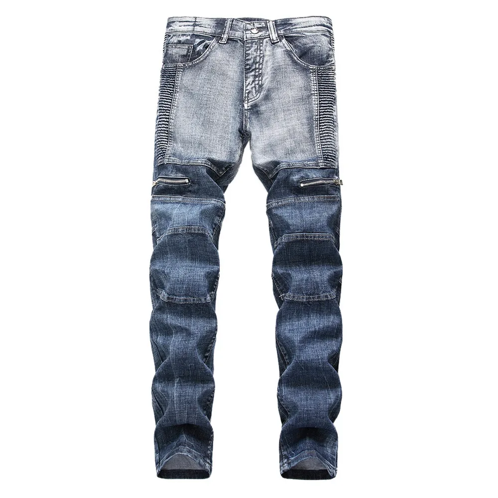 Jeans Men Biker Jean Homme Mens Men'S Classic Fashions Men's Slim Jeans Denim Folds Wash Work Frayed Trousers Zipper Basic Pants