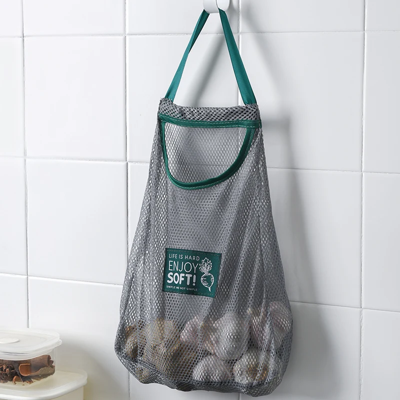 

Hot Sale Vegetable Storage Net Bag Kitchen Hollow Storage Garlic Onion Hanging Bag Flat Type Polyester Sundries Hanging Type