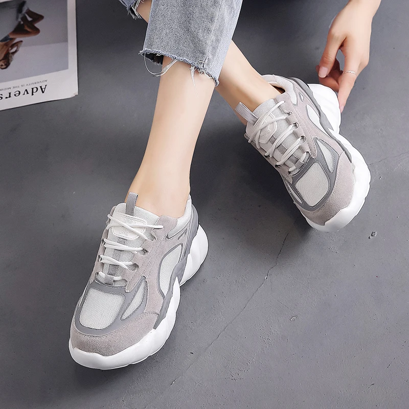 

Women Chunky Sneakers 2019 Platform Trainers Women Fashion Casual Shoes Ladies Mesh Breathable Thick Soled Vulcanized Shoes