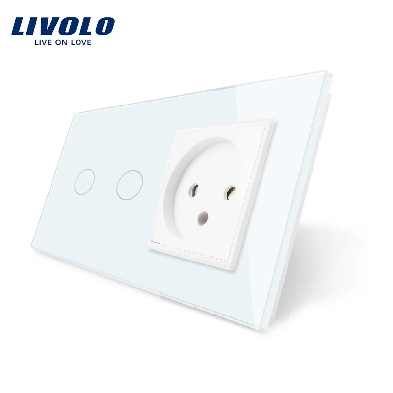 Livolo EU Standard 2 Gang Touch Switch and Israel Power Socket Crystal Glass Panel AC 100~250V 16A Wall  Switch