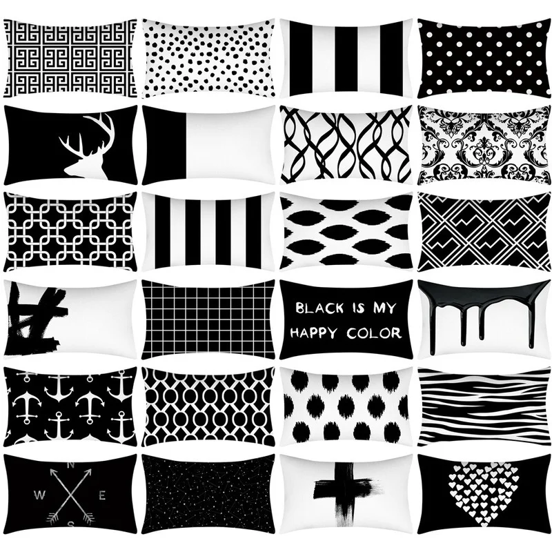 

Rectangle Pillow Cover 30x50cm Couch Decor Pillow Geometric Printed Polyester Cushion Cover Simple Style Black White Pillowcases
