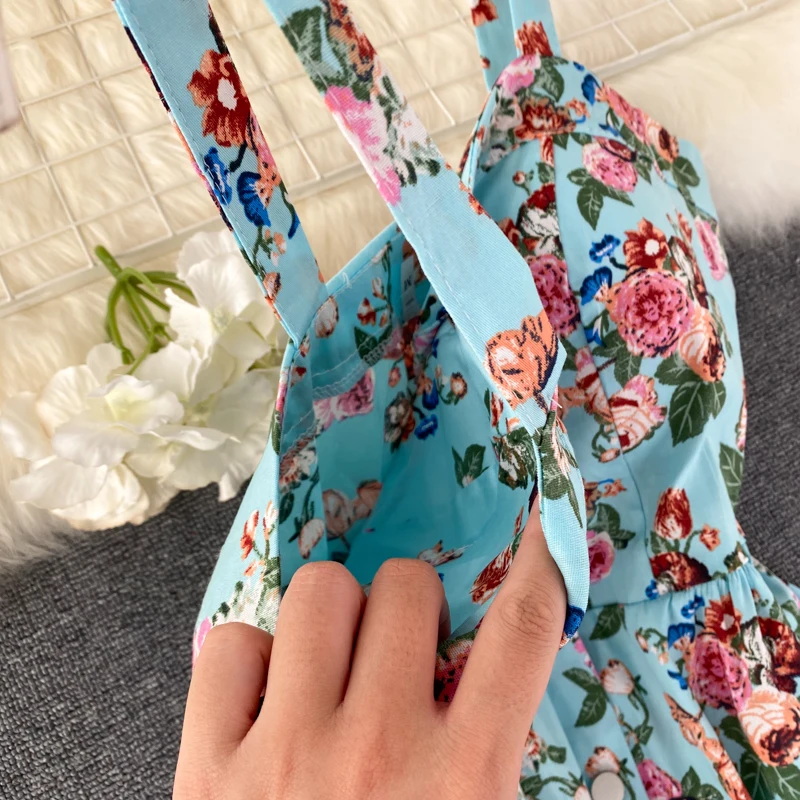 Boho 2021 Цветочный принт в винтажном стиле спагетти ремень Лето мини короткое