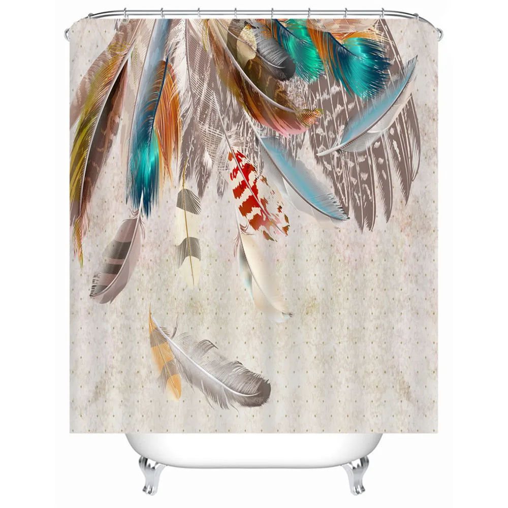 Bathroom Mats Set Feather series Shower Curtain Anti-Slip Pedestal Rug Lid Toilet Cover Shower Floor Toilet Rug Carpet