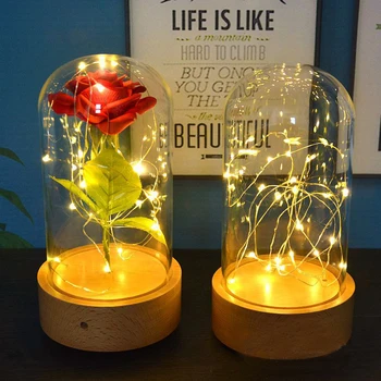 

Artificial Red Rose Table Lamp LED Bedside Lamp Beauty Beast Table Light Wedding Anniversary Holiday Birthday Valentine's Gift