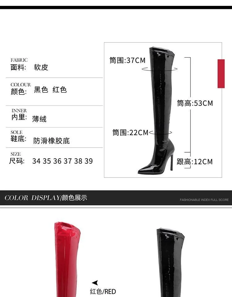 Women Pole Dance Shoes Woman Dancing Boots 2021 New Sexy Stiletto High Heels Knee High Boots Red Leather Elastic Women's Large