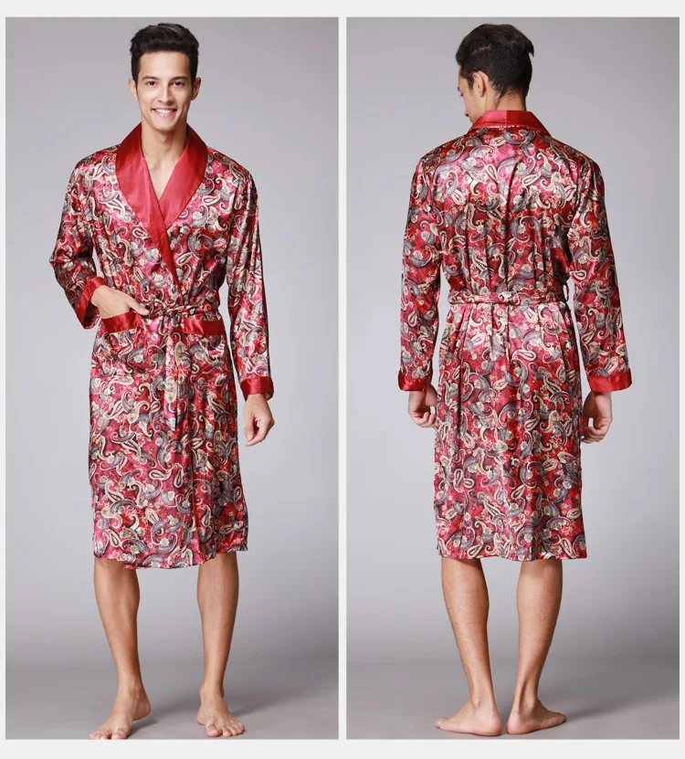 

Men's Pajama High-End Robe Man Emulation Silk Pajama Mens