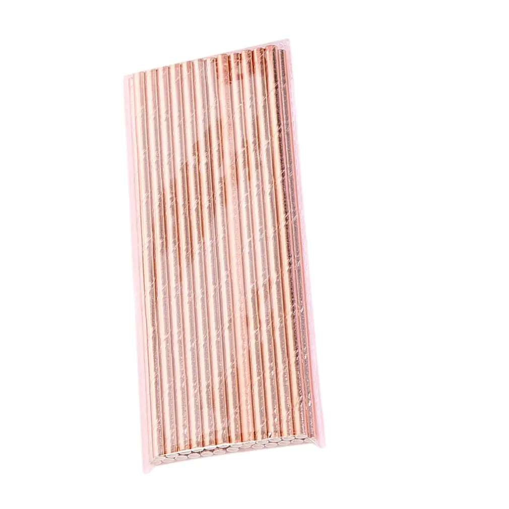 25pcs Rose Gold Paper Pipette Foil Stripe Straws Silver Foiled stripe chevron | Дом и сад