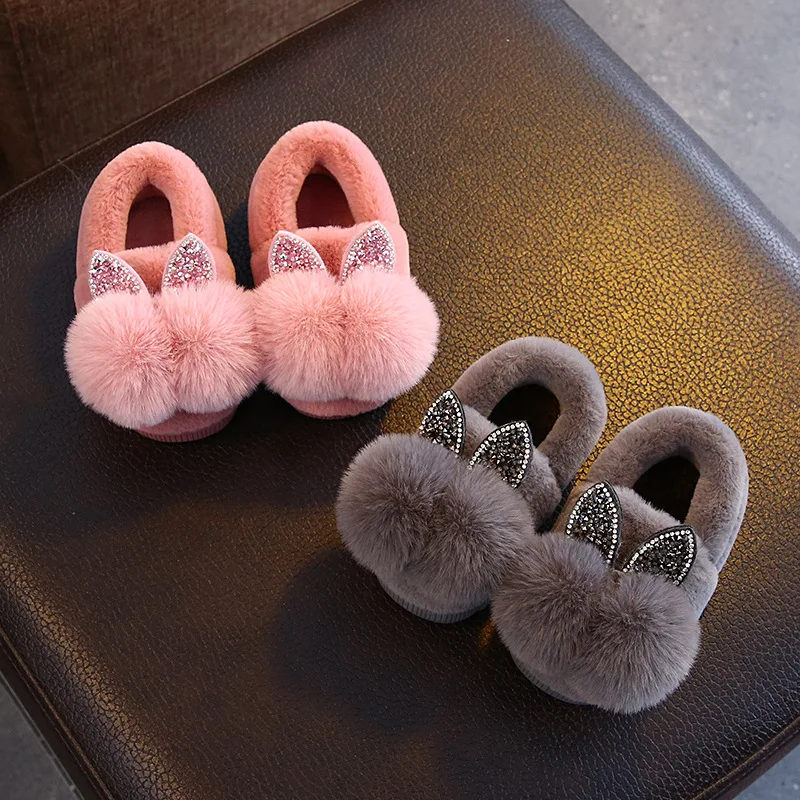 Детские тапочки для девочек с рисунком лисы; домашняя обувь для девочек; зимние домашние тапочки; теплые бархатные детские ботинки