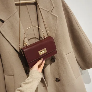 

Women Fashion Mini Chain Crossbody Bags High Quality Solid Pattern PU Leather Shoulder Bag Ladies Vintage Chic Handbag