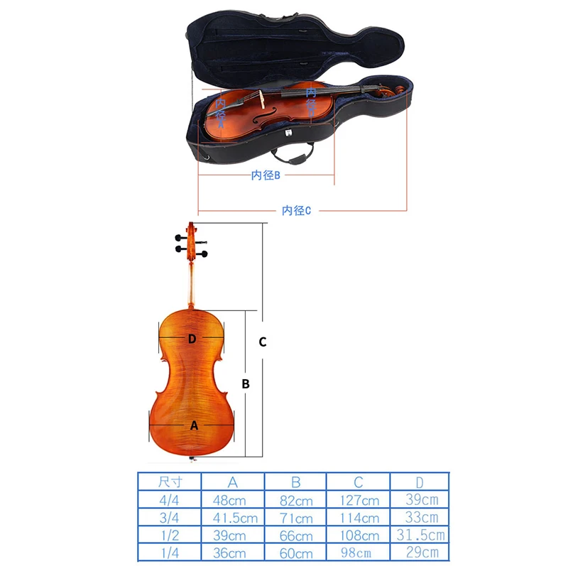 Description Picture 5 of itemIndividual Size 4/4 3/4 1/2 1/4 Cello Case Backpack professional cello Bag Shoulder Thicken Lightweight