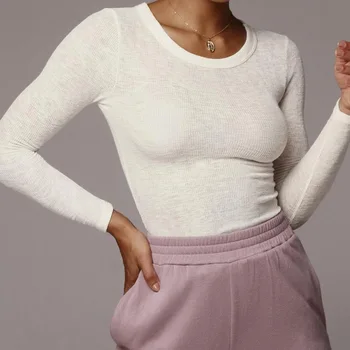 

Femme Tights Stretch See-through Bodysuit Women 0-neck Solid Color Long-sleeved High Streetwear Shirt Sexy Bodysuit Clothing