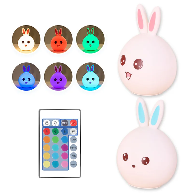 

USB Silicone Night Light LED Remote Sensor Cute Rabbit Lamp Bedroom LED Night Lamp Children Kids Baby Bedside Lamp