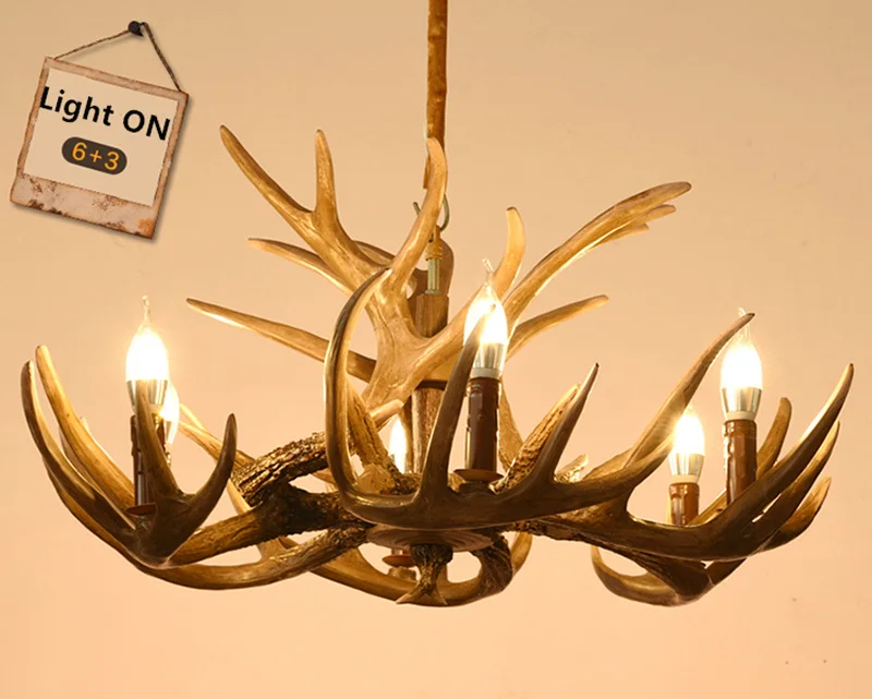 Retro Resin Antler Pendant chandelier Living room Restaurant Bar  4/6/9 Arms Brown White E14 Deer Horn lights house decoration flower chandelier